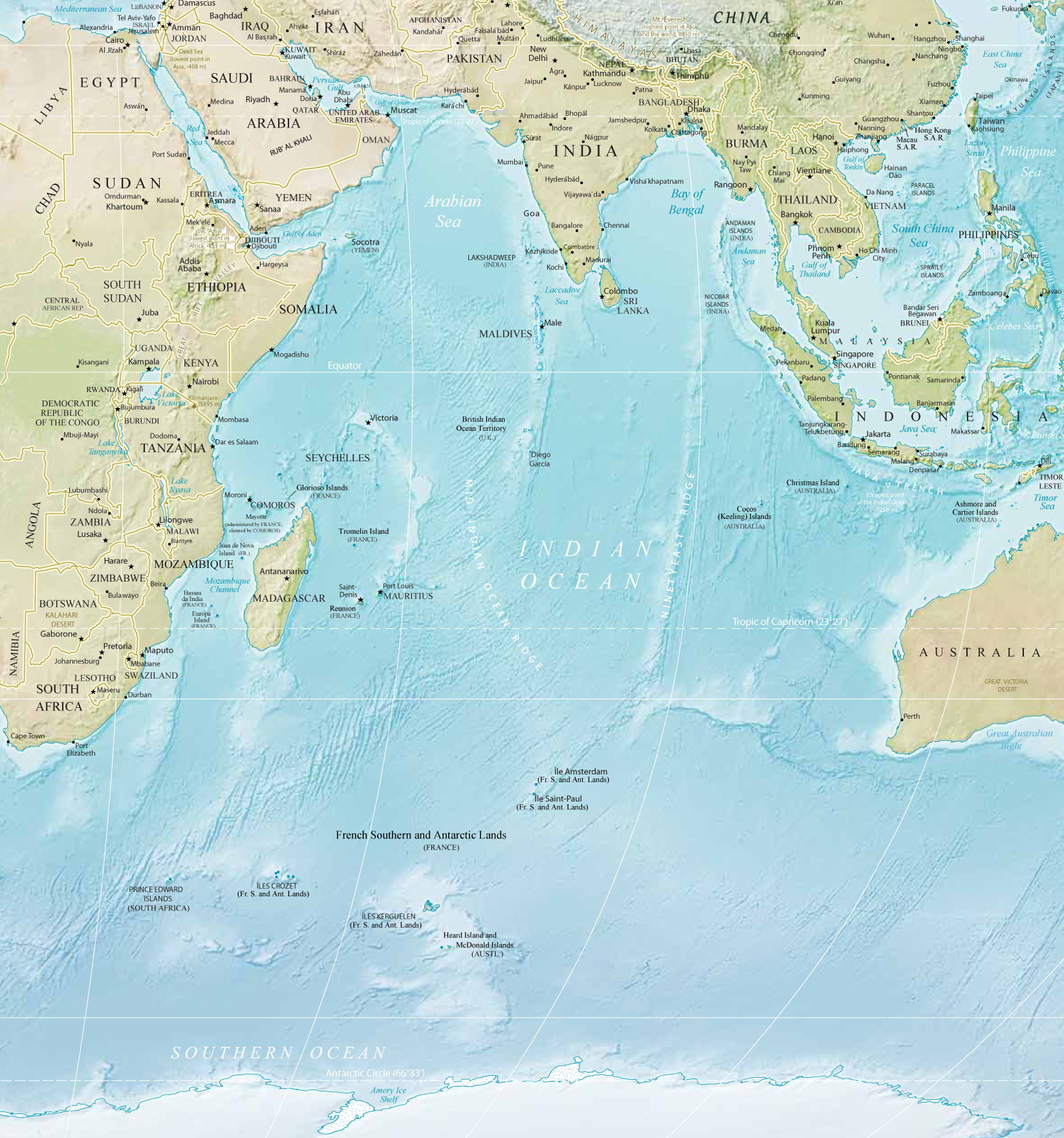 Индия и индийский океан на карте